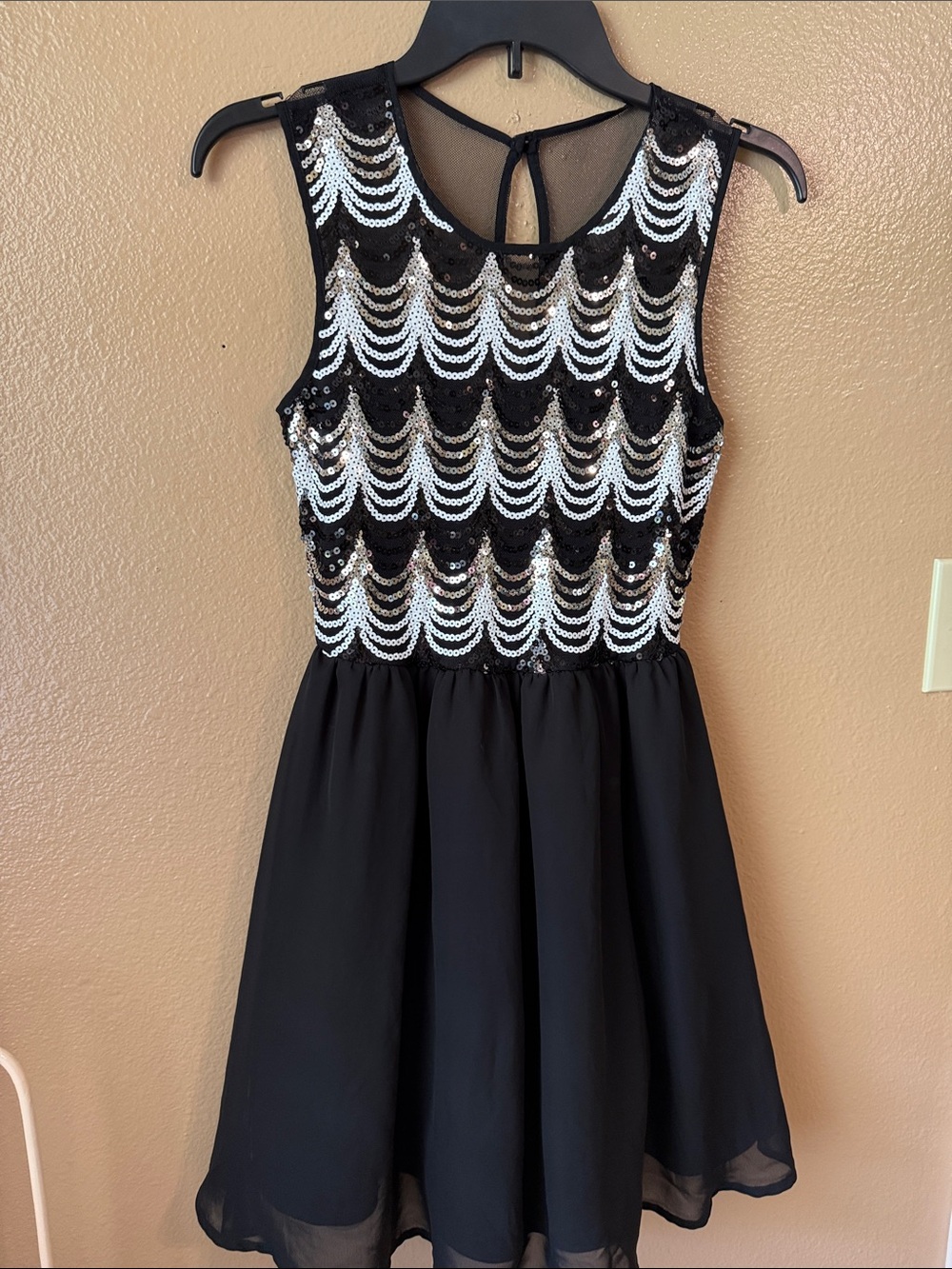 As U Wish Black Midi Dress with Silver Sequin Bodice